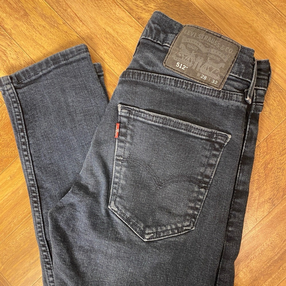 Levis 512 Mens 28x32 Slim Taper Fit Jeans Stretch Dark Wash Blue Denim